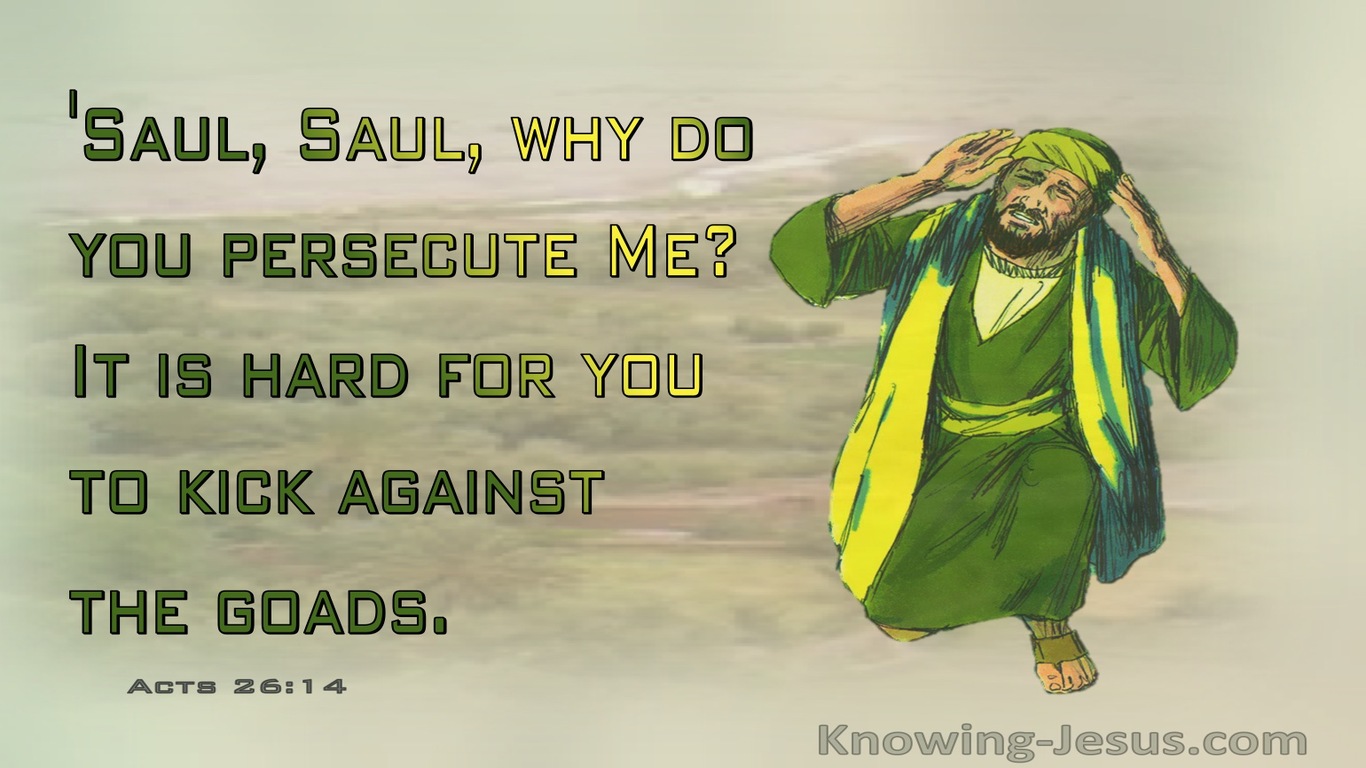 Acts 26:14 Saul Why Are You Pesecuting Me It Is Hard To Kick Against The Goads (green)